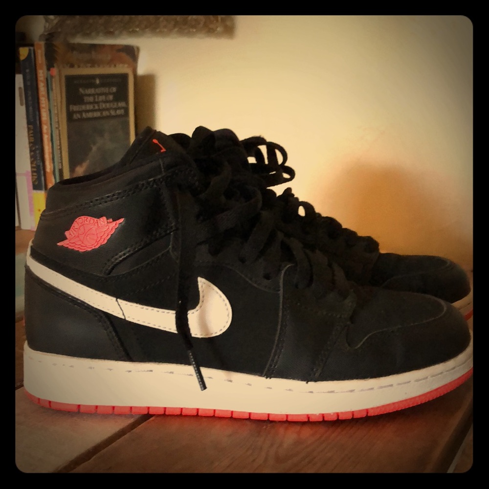 Air Jordan High Tops Black w/hot pink/orange sole